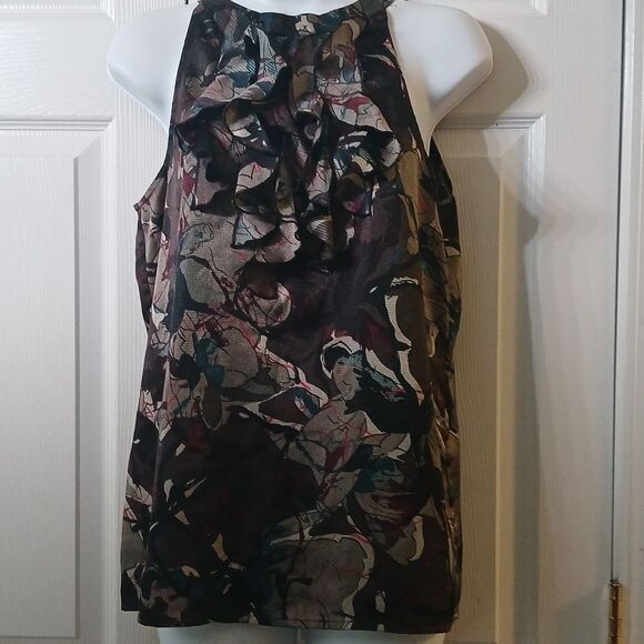 The Limited abstract print sleeveless blouse with ruffle front center  Sz M NWOT - Picture 1 of 7